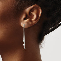 QE13604 Sterling Silver Polished 3-Strand Chain & Beaded Post Dangle Earrings