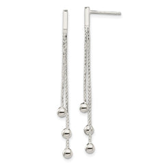 QE13604 Sterling Silver Polished 3-Strand Chain & Beaded Post Dangle Earrings