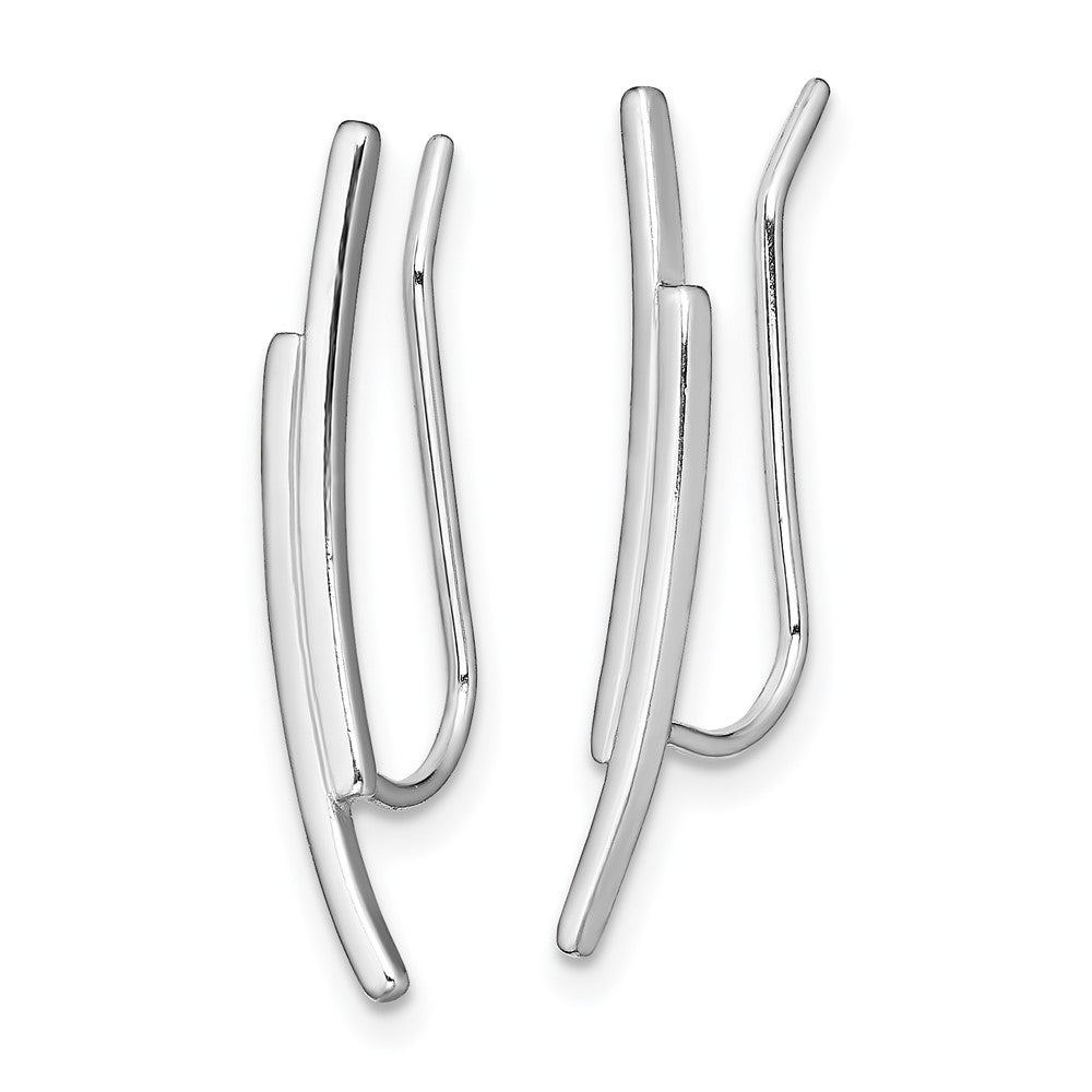 QE13609 Sterling Silver Rhod-plated Polished Double Curved Bar Ear Climber Earrings