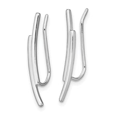 QE13609 Sterling Silver Rhod-plated Polished Double Curved Bar Ear Climber Earrings