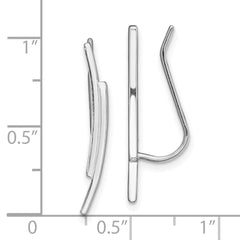 QE13609 Sterling Silver Rhod-plated Polished Double Curved Bar Ear Climber Earrings