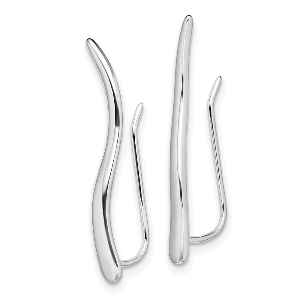 QE13610 Sterling Silver Rhodium-plated Polished Curved Line Ear Climber Earrings