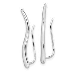 QE13610 Sterling Silver Rhodium-plated Polished Curved Line Ear Climber Earrings