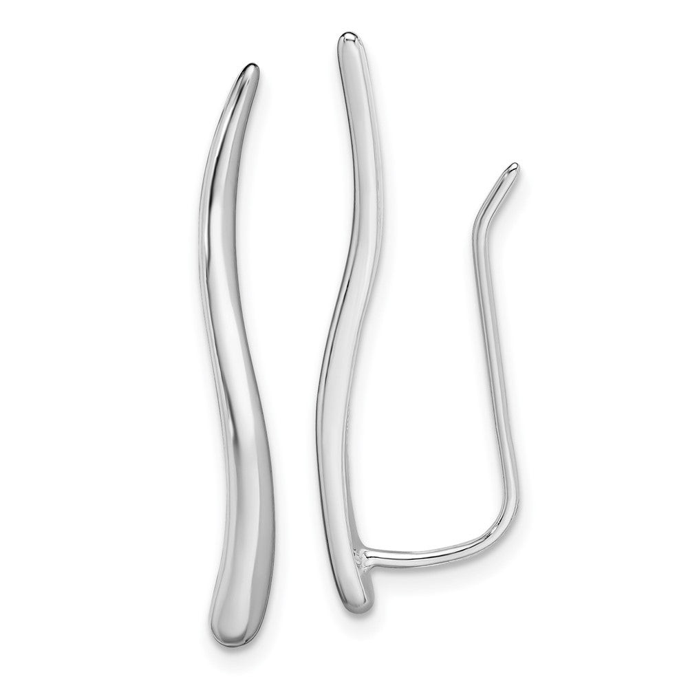QE13610 Sterling Silver Rhodium-plated Polished Curved Line Ear Climber Earrings