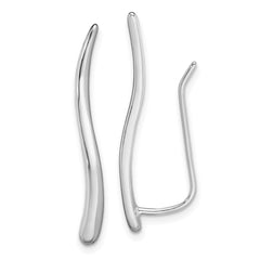 QE13610 Sterling Silver Rhodium-plated Polished Curved Line Ear Climber Earrings