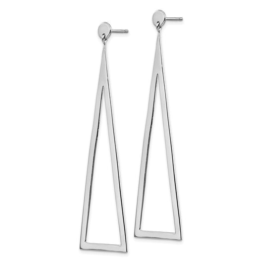 QE13623 Sterling Silver Rhodium-plated Polished Triangle Post Dangle Earrings