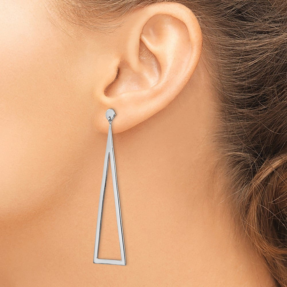 QE13623 Sterling Silver Rhodium-plated Polished Triangle Post Dangle Earrings