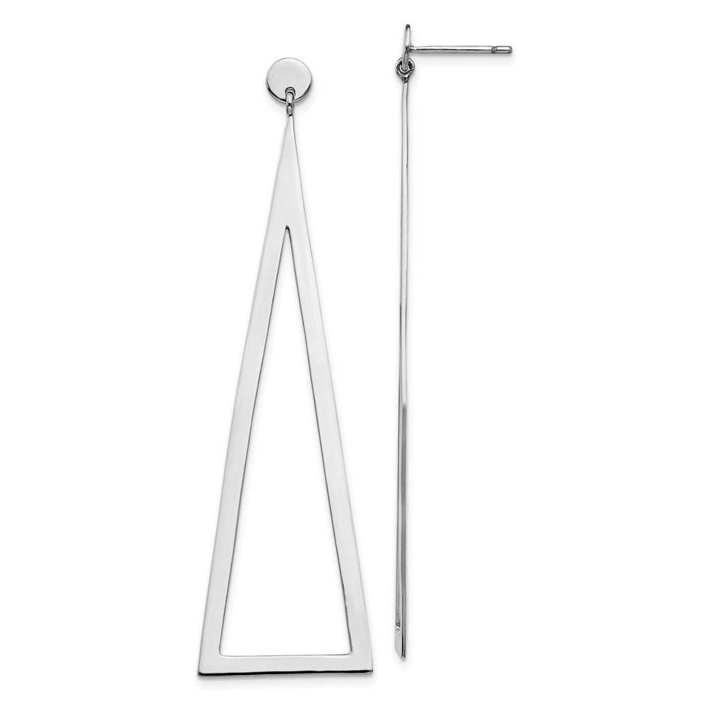 QE13623 Sterling Silver Rhodium-plated Polished Triangle Post Dangle Earrings