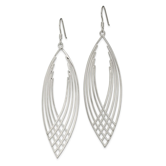 QE13634 Sterling Silver Polished Fancy Dangle Shepherd Hook Earrings