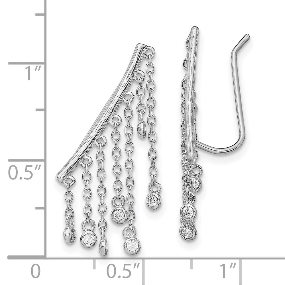 QE13662 Sterling Silver Rhodium-plated Polished Fancy CZ Dangle Ear Climber Earring