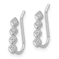 QE13663 Sterling Silver Rhodium-plated Polished Four CZ Ear Climber Earrings