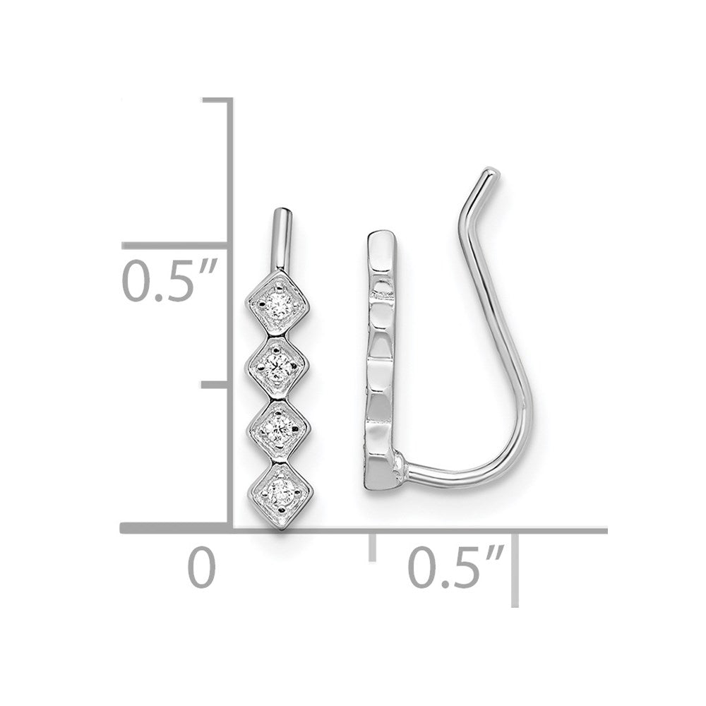 QE13663 Sterling Silver Rhodium-plated Polished Four CZ Ear Climber Earrings