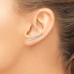 QE13669 Sterling Silver Rhodium-plated Polished CZ Curved Bar Ear Climber Earrings