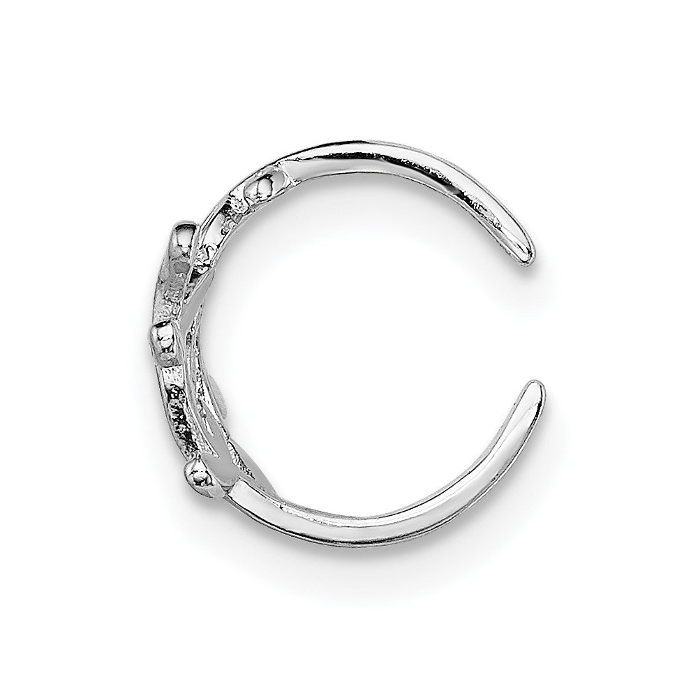 QE13673 Sterling Silver Rhod-plated Polished & Textured Leaf Single Cuff Earring