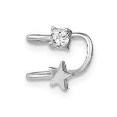 QE13674 Sterling Silver Rhodium-plated Polished CZ & Star Single Cuff Earring