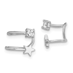 QE13674 Sterling Silver Rhodium-plated Polished CZ & Star Single Cuff Earring