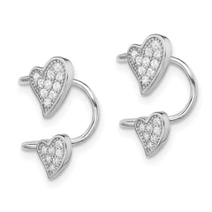 QE13677 Sterling Silver Rhodium-plated Polished CZ Double Heart Right Cuff Earring