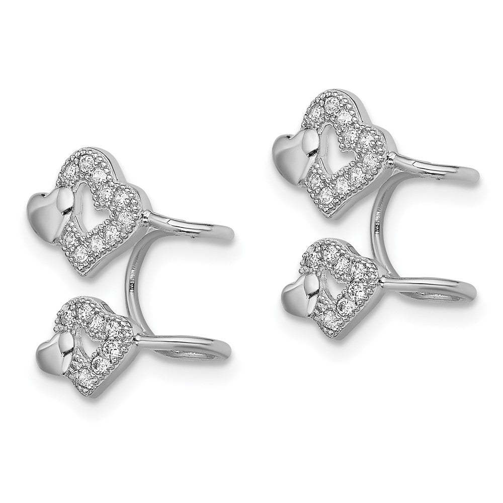 QE13678 Sterling Silver Rhodium-plated Polished CZ Hearts Left Cuff Earring