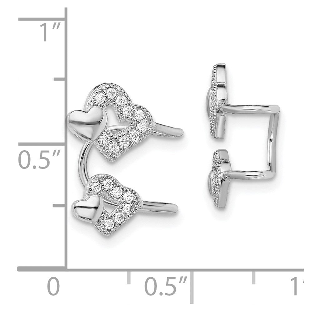 QE13678 Sterling Silver Rhodium-plated Polished CZ Hearts Left Cuff Earring