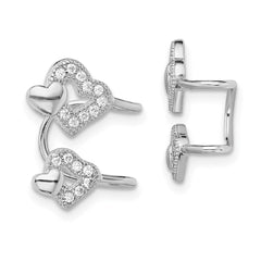 QE13678 Sterling Silver Rhodium-plated Polished CZ Hearts Left Cuff Earring