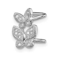 QE13682 Sterling Silver Rhodium-plated CZ Double Butterfly Left Cuff Earring