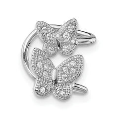 QE13682 Sterling Silver Rhodium-plated CZ Double Butterfly Left Cuff Earring