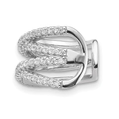 QE13685 Sterling Silver Rhodium-plated Polished CZ Double 'X' Single Cuff Earring