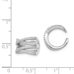 QE13685 Sterling Silver Rhodium-plated Polished CZ Double 'X' Single Cuff Earring