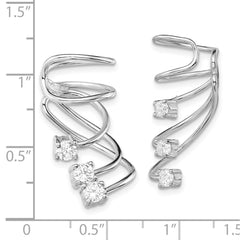 QE13690 Sterling Silver Rhodium-plated Polished Fancy CZ Pair of Cuff Earrings