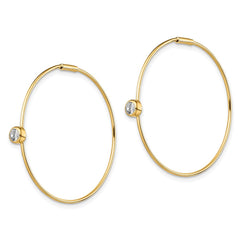 QE13720 Sterling Silver Gold-tone Polished CZ Bezel Endless Round Hoop Earrings