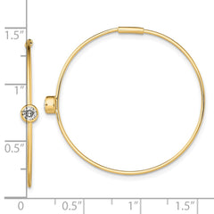 QE13720 Sterling Silver Gold-tone Polished CZ Bezel Endless Round Hoop Earrings
