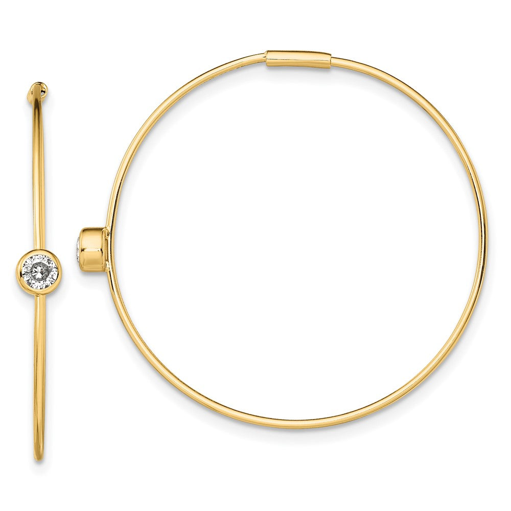 QE13720 Sterling Silver Gold-tone Polished CZ Bezel Endless Round Hoop Earrings