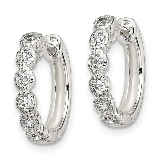 QE13736 Sterling Silver CZ Hinged Hoop Earrings