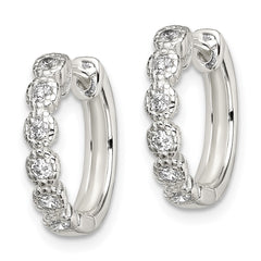 QE13736 Sterling Silver CZ Hinged Hoop Earrings