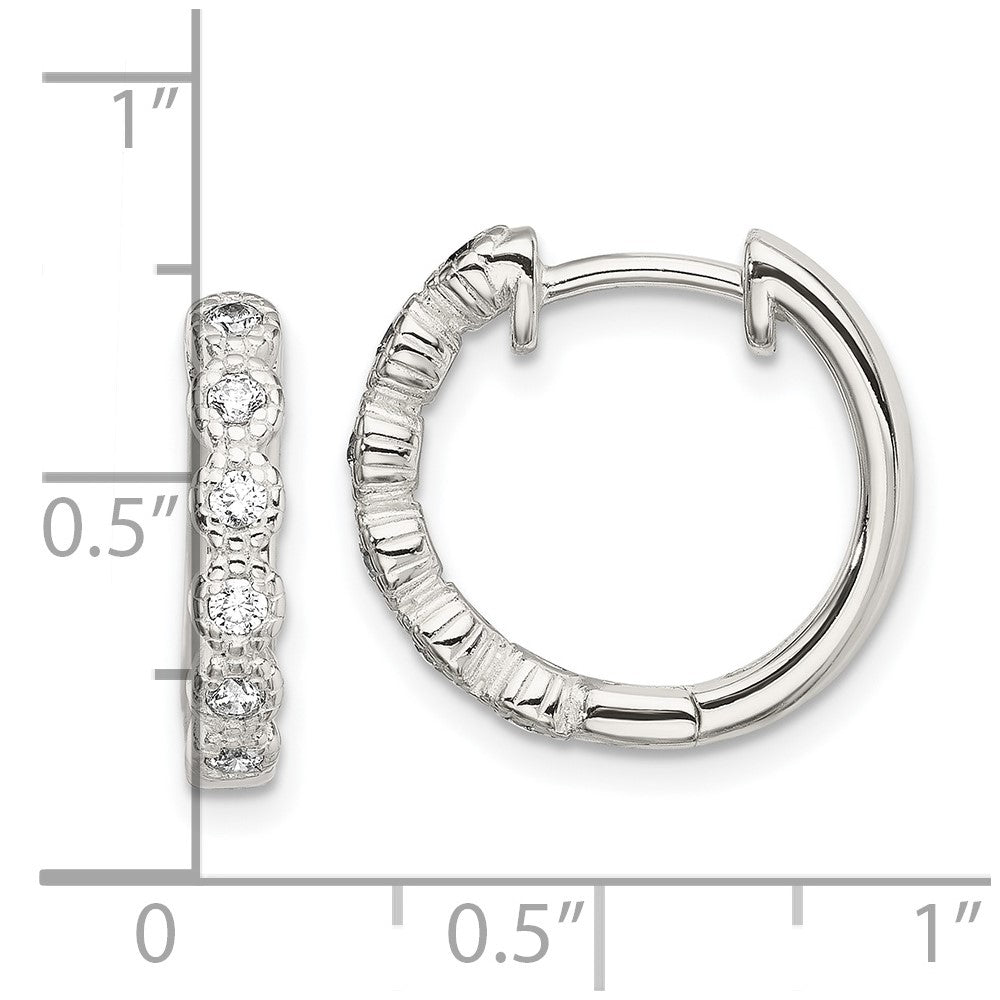 QE13736 Sterling Silver CZ Hinged Hoop Earrings