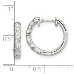 QE13736 Sterling Silver CZ Hinged Hoop Earrings