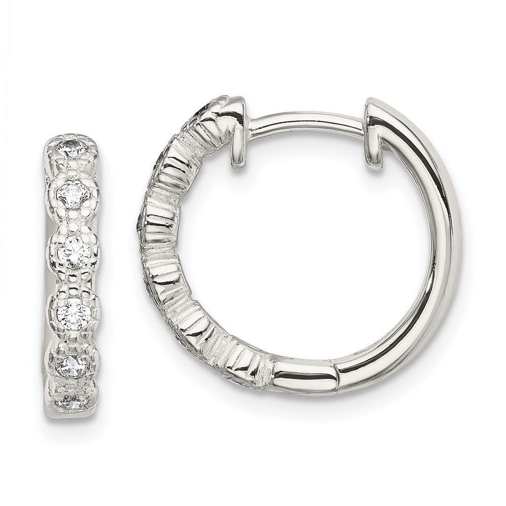 QE13736 Sterling Silver CZ Hinged Hoop Earrings