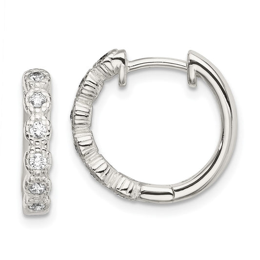 QE13736 Sterling Silver CZ Hinged Hoop Earrings