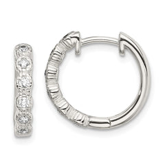 QE13736 Sterling Silver CZ Hinged Hoop Earrings