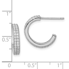 QE13742 Sterling Silver Rhodium-plated CZ 14x3.5mm C-Hoop Post Earrings