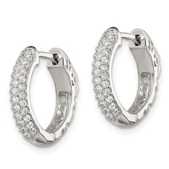 QE13744 Sterling Silver Rhod-plated Pav�� CZ Safety Lock Hinged Hoop Earrings