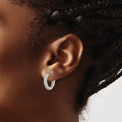 QE13744 Sterling Silver Rhod-plated Pav�� CZ Safety Lock Hinged Hoop Earrings