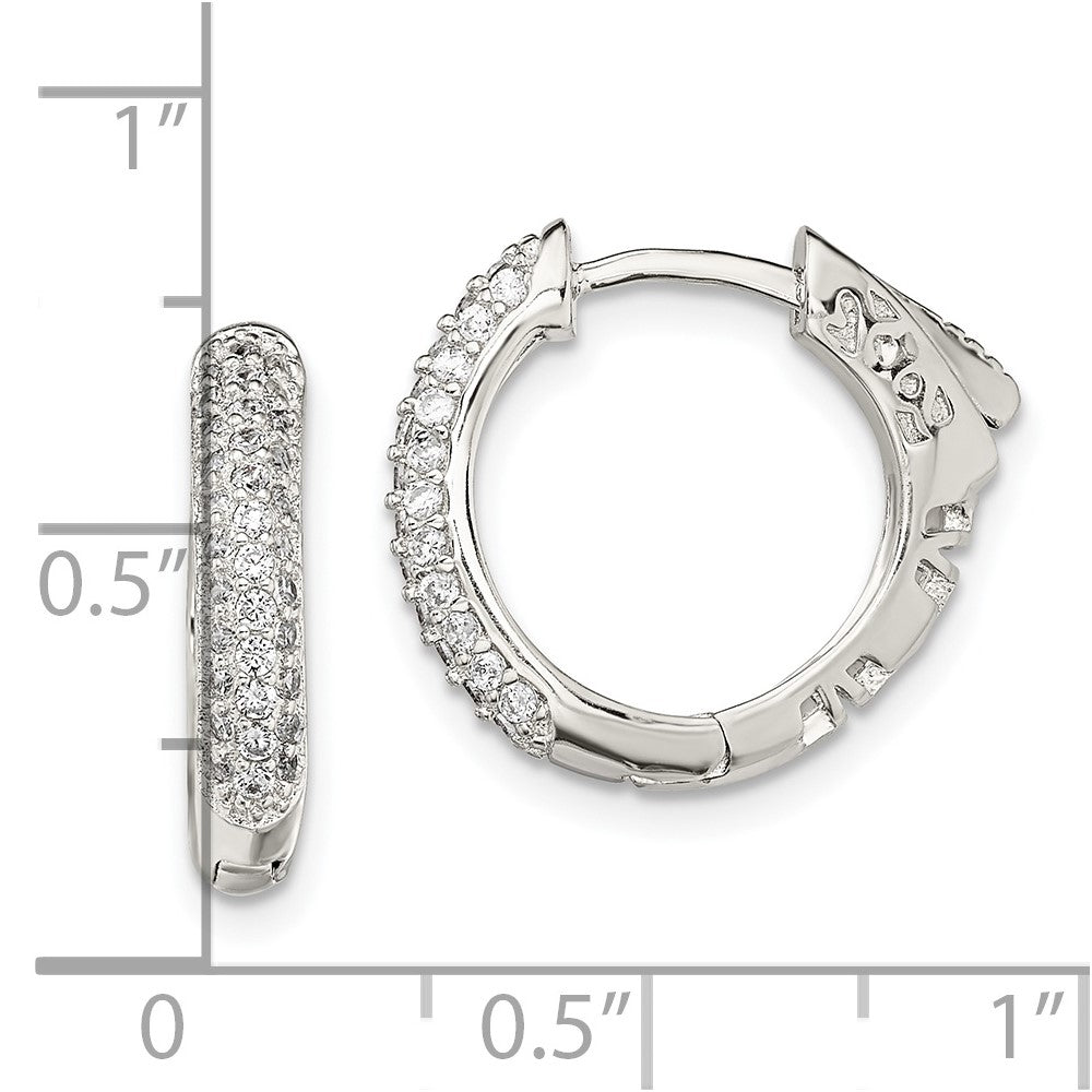 QE13744 Sterling Silver Rhod-plated Pav�� CZ Safety Lock Hinged Hoop Earrings
