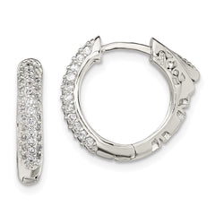 QE13744 Sterling Silver Rhod-plated Pav�� CZ Safety Lock Hinged Hoop Earrings