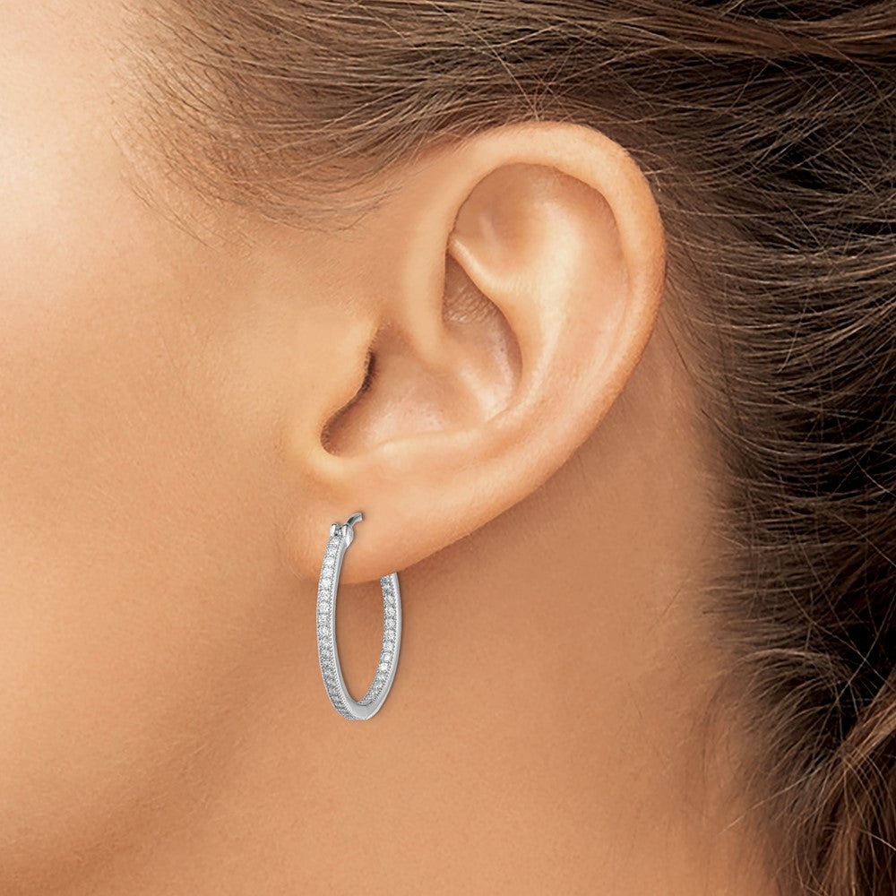QE13745 Sterling Silver Rhodium-plated Micro Pav�� CZ In/Out Hoops
