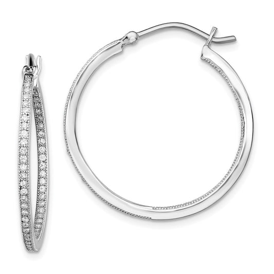 QE13746 Sterling Silver Rhodium-plated CZ In/Out Hoops