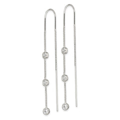 QE13749 Sterling Silver Polished 3 Bezel Set CZs Threader Earrings