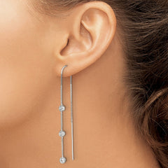 QE13749 Sterling Silver Polished 3 Bezel Set CZs Threader Earrings