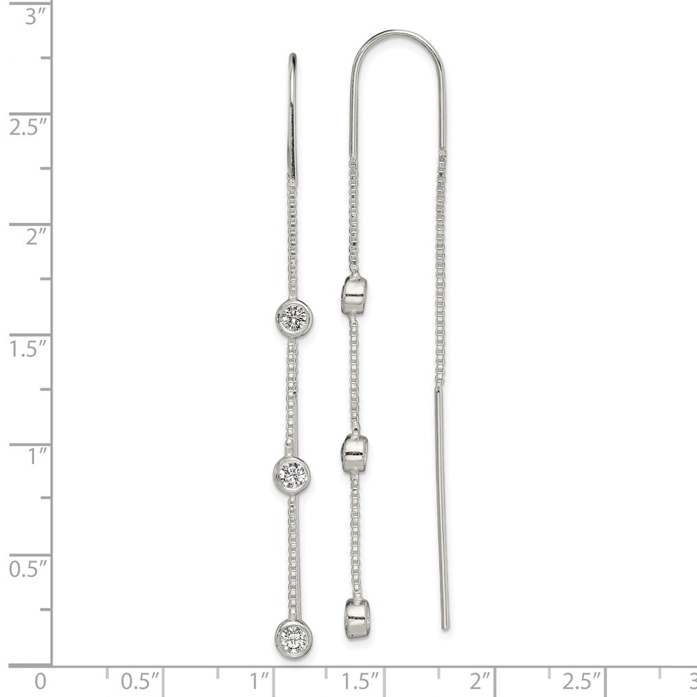 QE13749 Sterling Silver Polished 3 Bezel Set CZs Threader Earrings