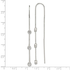 QE13749 Sterling Silver Polished 3 Bezel Set CZs Threader Earrings